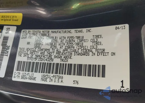 2013 Toyota Tundra Grade 5.7L V8 z USA, uszkodzony, nr VIN 5TFEY5F15DX143258